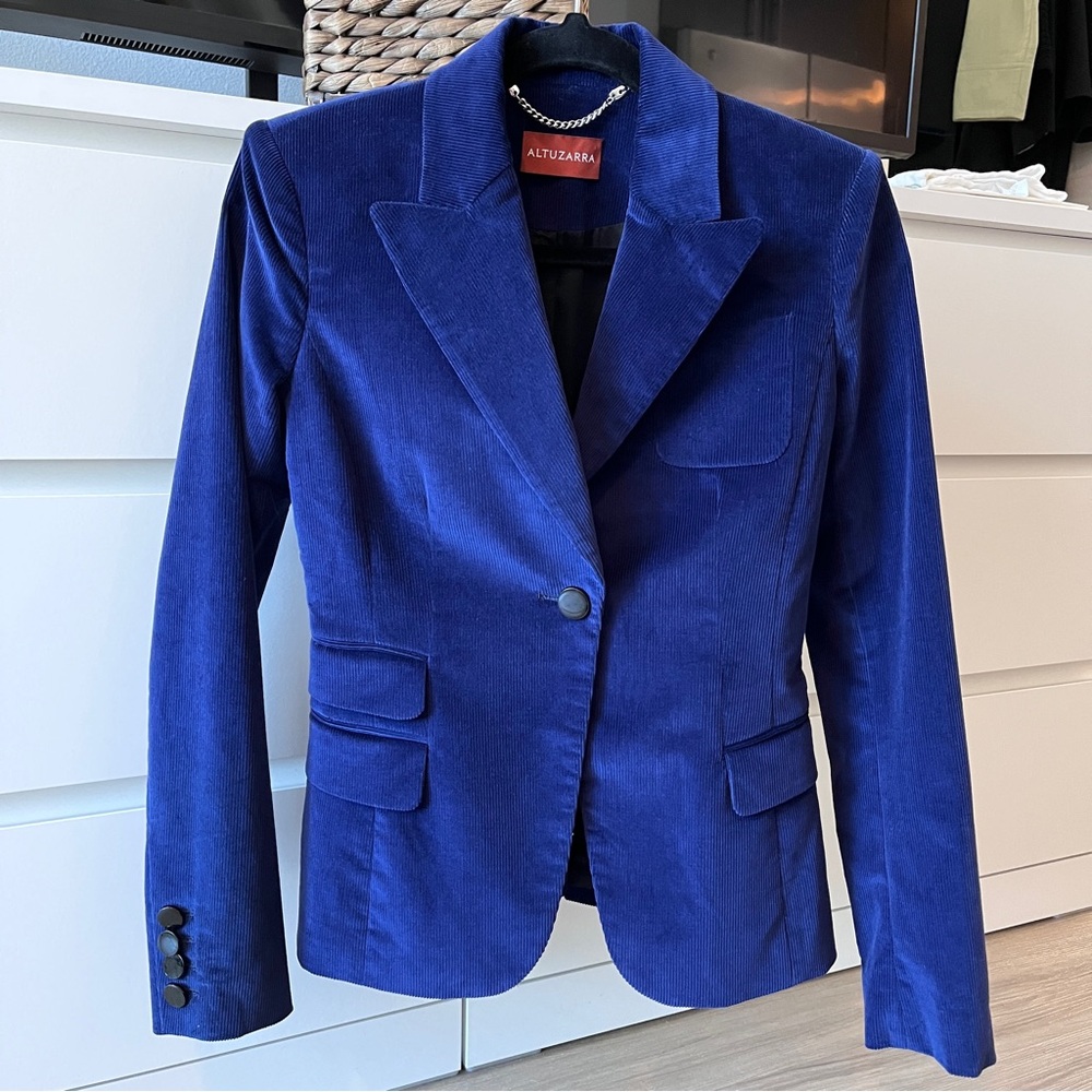 Altuzarra Royal Blue Velvelt Corduroy Blazer Jacket